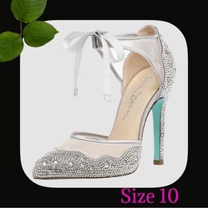 Betsey Johnson Size 10M Elegant Silver High Heel with Ribbon Tie